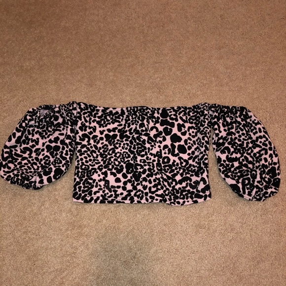 Dusty Pink Leopard Bardot Top - Picture 3 of 5
